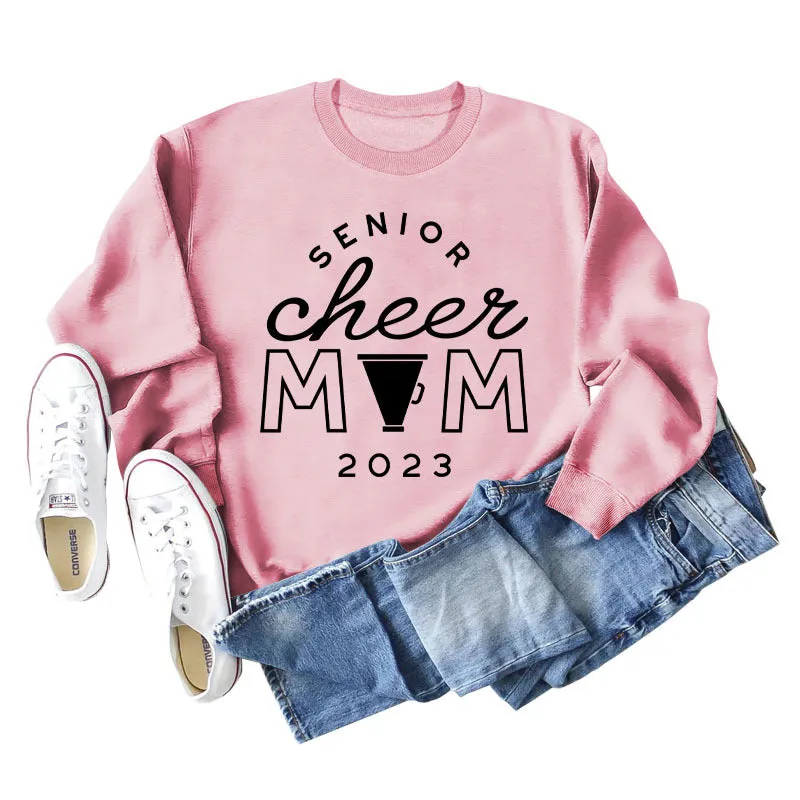 SENIOR CHEER MOM 2023 Letter Round Neck Fashion Autumn Winter Long Sleeve Sweater