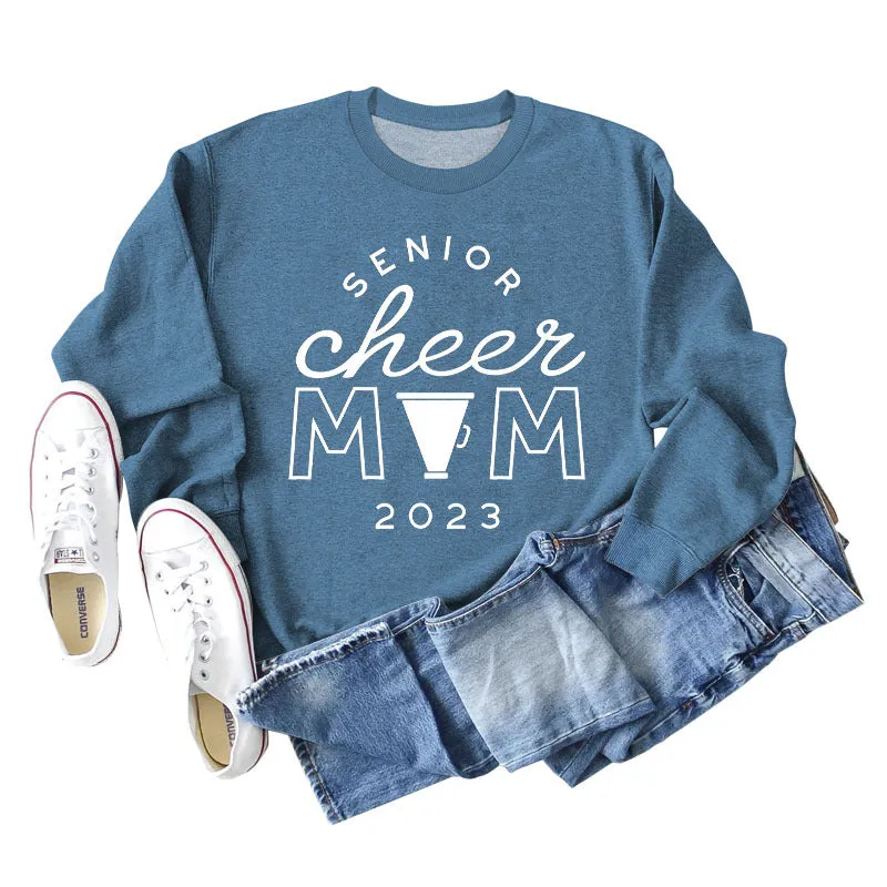 SENIOR CHEER MOM 2023 Letter Round Neck Fashion Autumn Winter Long Sleeve Sweater