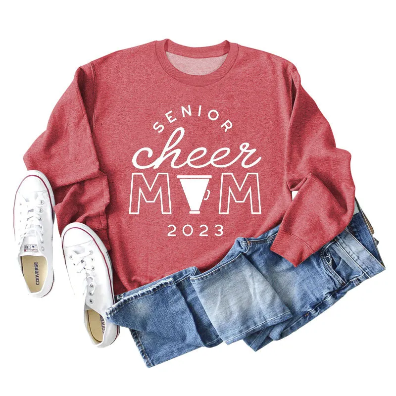 SENIOR CHEER MOM 2023 Letter Round Neck Fashion Autumn Winter Long Sleeve Sweater