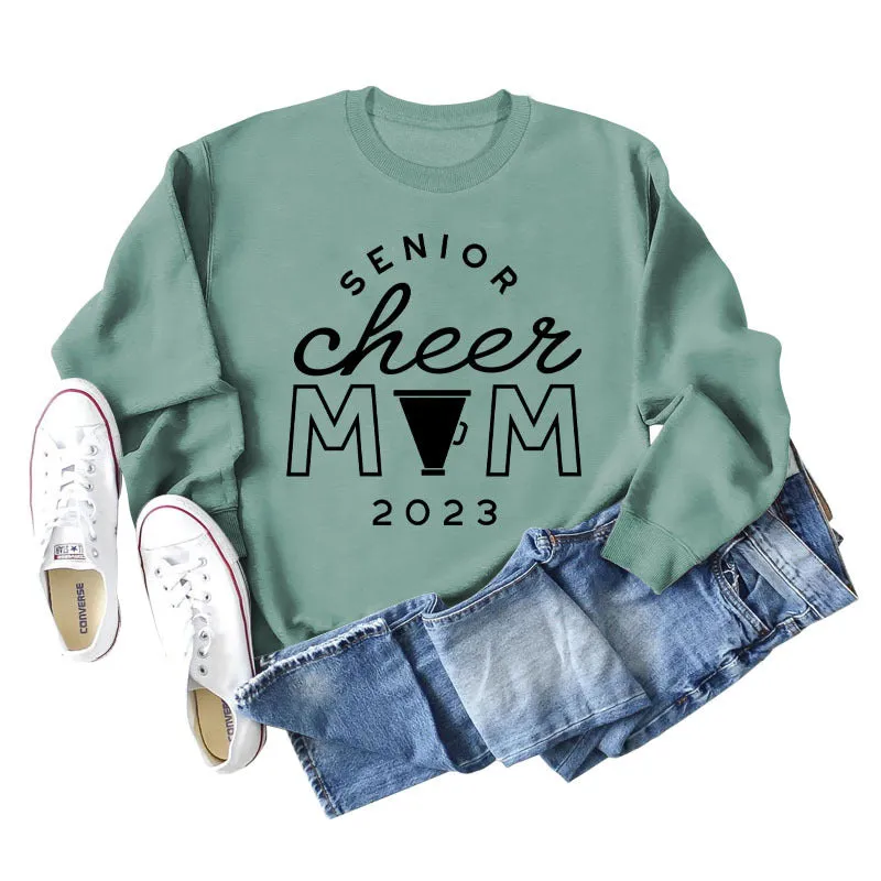 SENIOR CHEER MOM 2023 Letter Round Neck Fashion Autumn Winter Long Sleeve Sweater