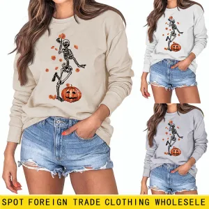 Skull Print Autumn and Winter Bottomed Round Neck Loose Long Sleeve Women's Large Sweater