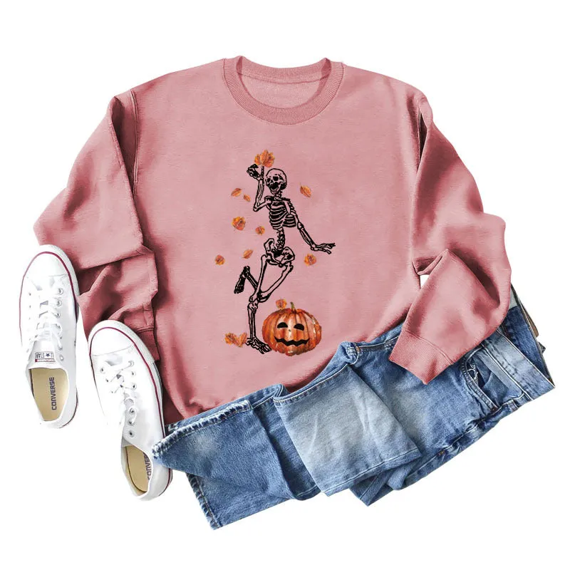 Skull Print Autumn and Winter Bottomed Round Neck Loose Long Sleeve Women's Large Sweater