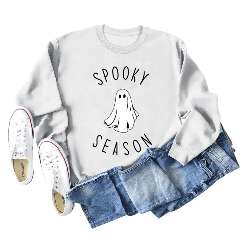 SPOOKY SEASON Ghost Letter Loose Plus Size Sweater Women's Long Sleeve Shirt