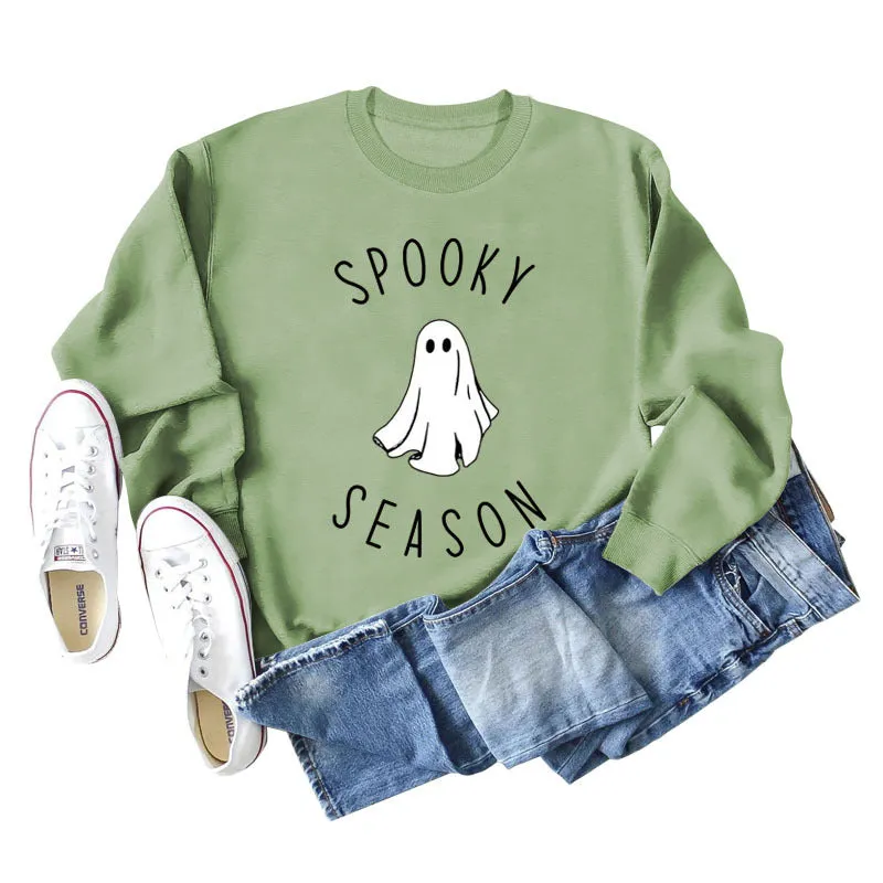 SPOOKY SEASON Ghost Letter Loose Plus Size Sweater Women's Long Sleeve Shirt