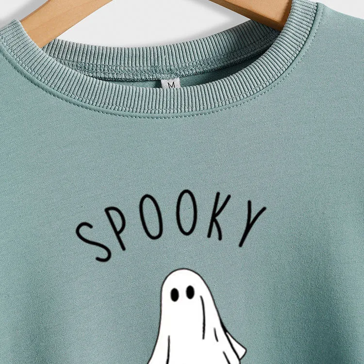 SPOOKY SEASON Ghost Letter Loose Plus Size Sweater Women's Long Sleeve Shirt