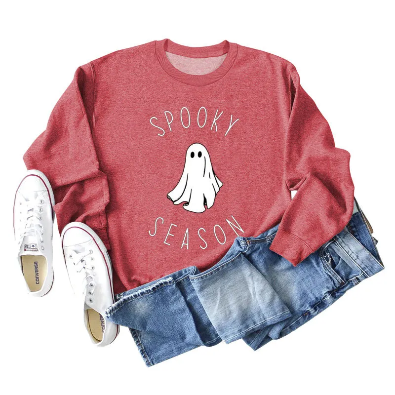 SPOOKY SEASON Ghost Letter Loose Plus Size Sweater Women's Long Sleeve Shirt