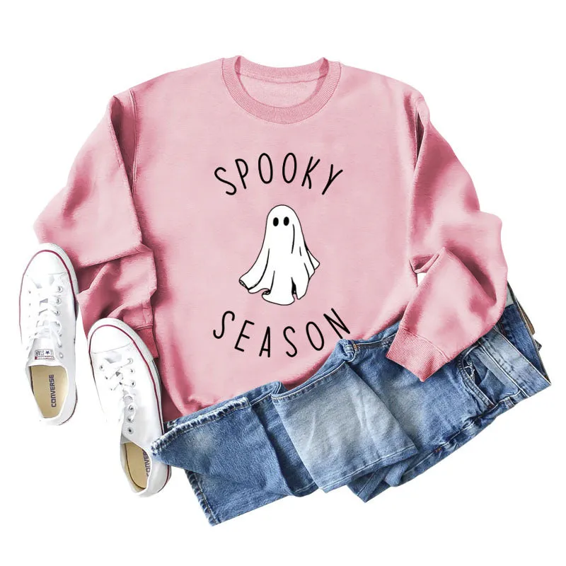 SPOOKY SEASON Ghost Letter Loose Plus Size Sweater Women's Long Sleeve Shirt