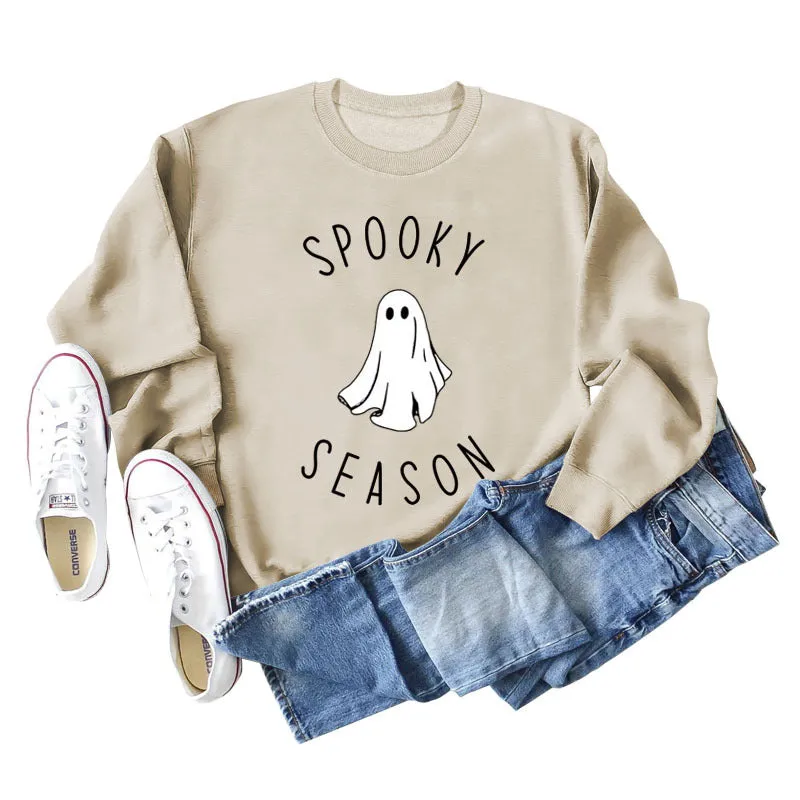 SPOOKY SEASON Ghost Letter Loose Plus Size Sweater Women's Long Sleeve Shirt