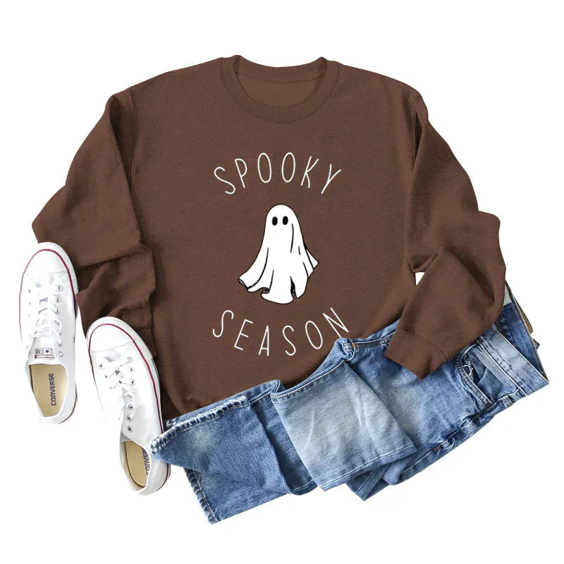 SPOOKY SEASON Ghost Letter Loose Plus Size Sweater Women's Long Sleeve Shirt