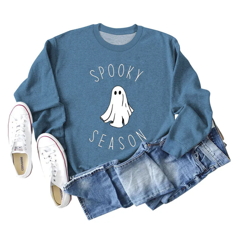 SPOOKY SEASON Ghost Letter Loose Plus Size Sweater Women's Long Sleeve Shirt