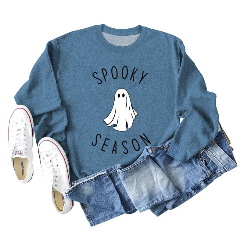 SPOOKY SEASON Ghost Letter Loose Plus Size Sweater Women's Long Sleeve Shirt