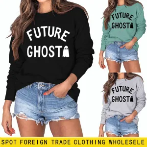 SPOT FUTURE GHOST GHOST LETTER LOOSE LONG SLEEVES PLUS SIZE SWEATSHIRT WOMAN