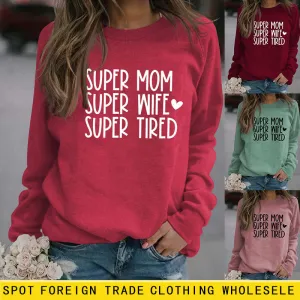 SUPER MOM SUPER WIFE LETTERS HEART BASE LONGSLEEVE DRESS WOMEN