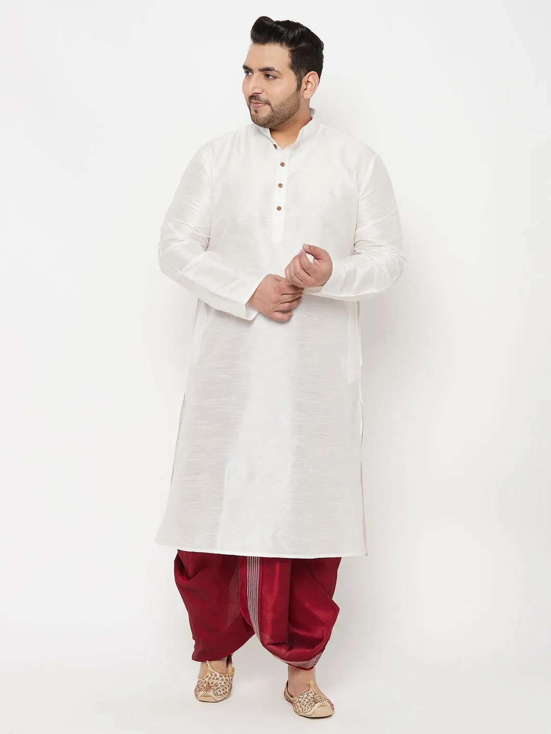 VASTRAMAY White Silk Blend Kurta Dhoti