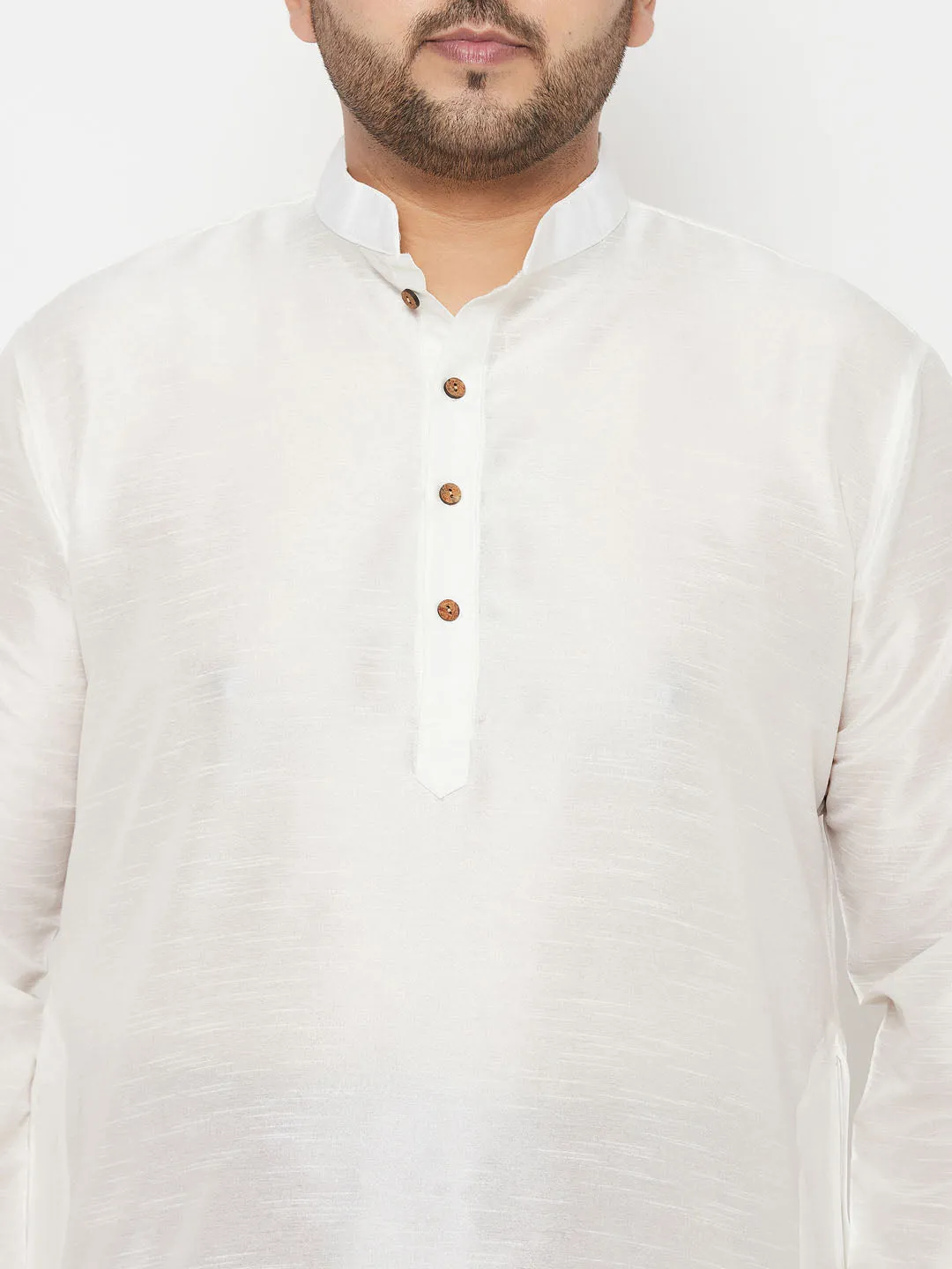 VASTRAMAY White Silk Blend Kurta Dhoti