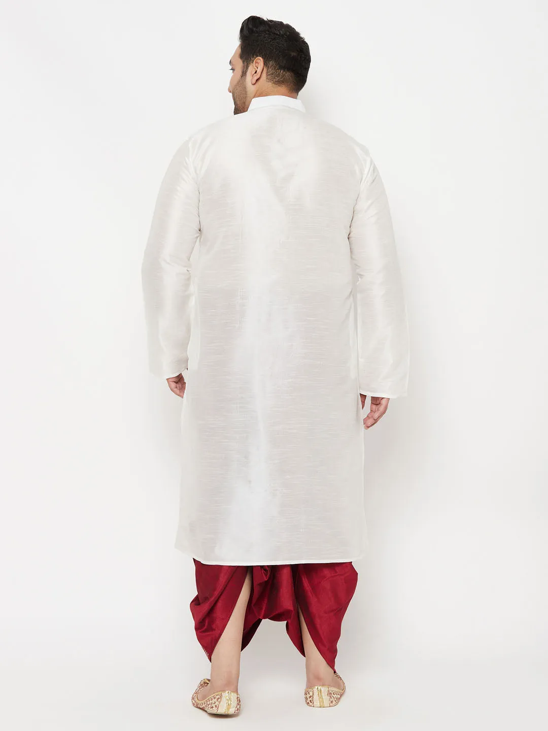 VASTRAMAY White Silk Blend Kurta Dhoti