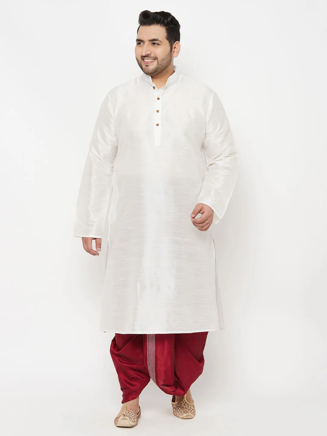 VASTRAMAY White Silk Blend Kurta Dhoti