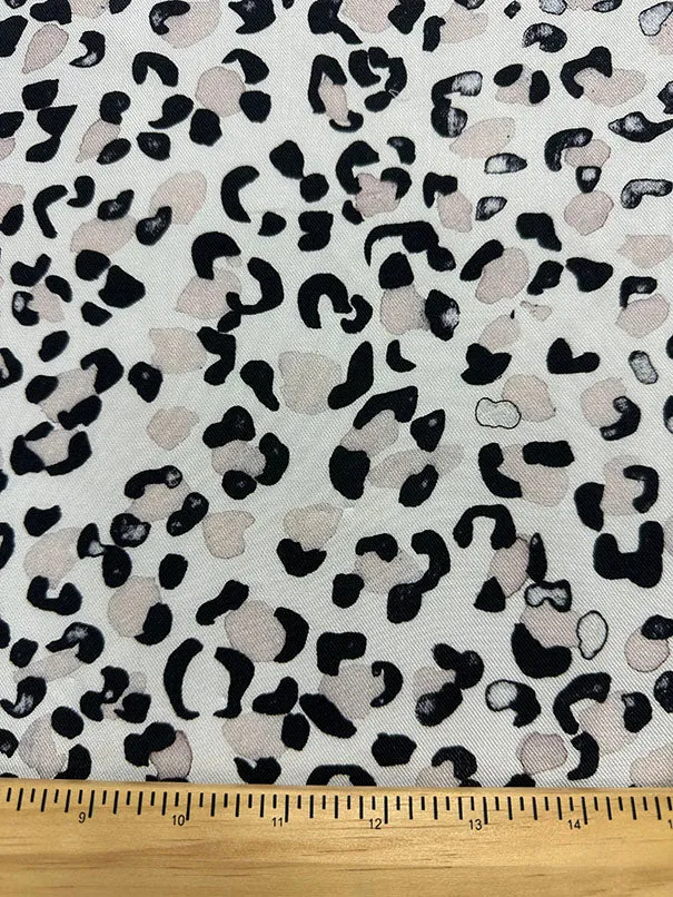 White Cheetah Rayon Twill Challis Fabric