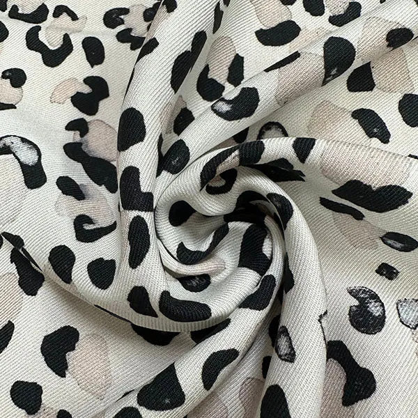 White Cheetah Rayon Twill Challis Fabric