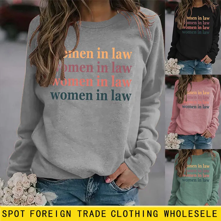 Women Letters Fashion Round Neck Women's Tops Long Sleeve Loose Sweatshirt