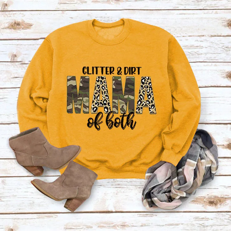 Women's Glitter Dirt Mama Letter Print Long Sleeve Sweatshirt