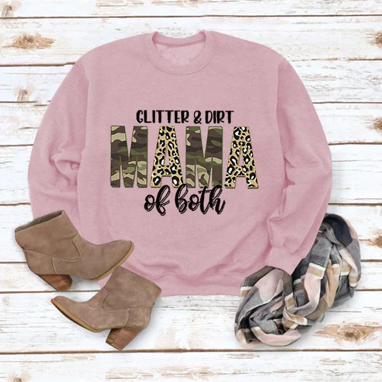 Women's Glitter Dirt Mama Letter Print Long Sleeve Sweatshirt