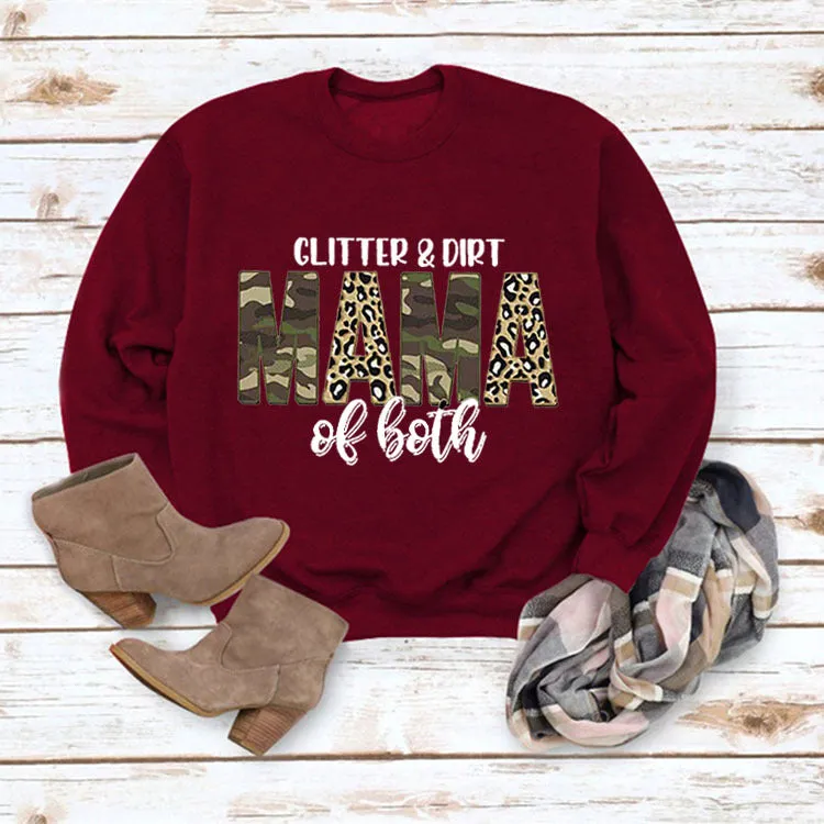 Women's Glitter Dirt Mama Letter Print Long Sleeve Sweatshirt