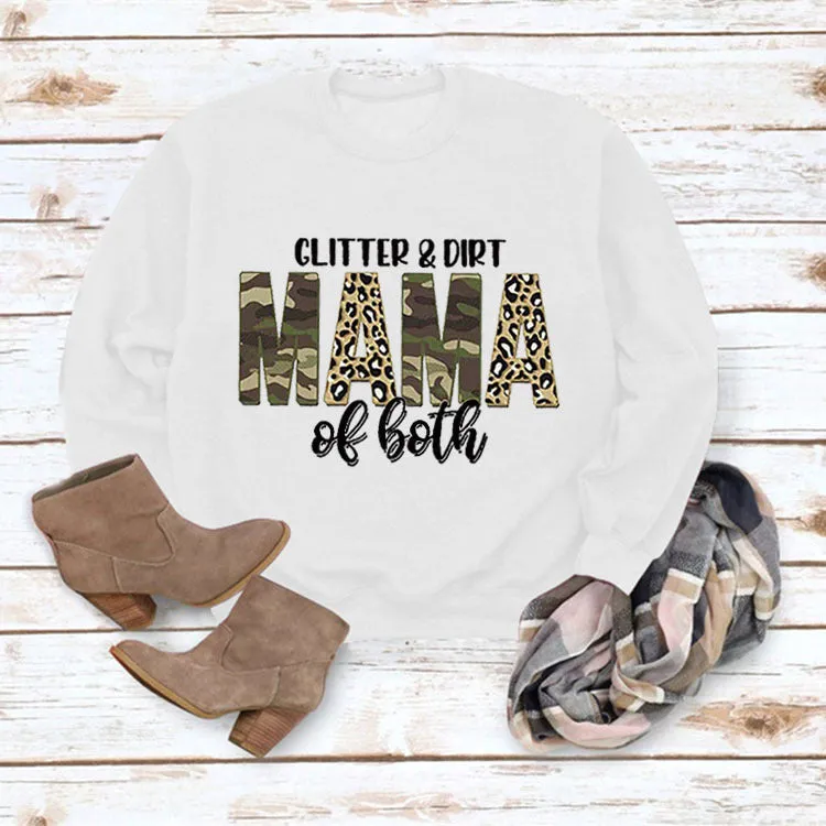 Women's Glitter Dirt Mama Letter Print Long Sleeve Sweatshirt