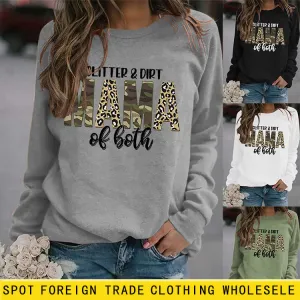 Women's Glitter Dirt Mama Letter Print Long Sleeve Sweatshirt