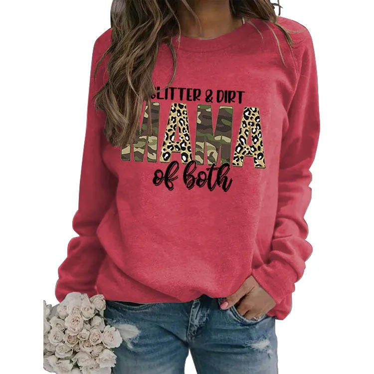 Women's Glitter Dirt Mama Letter Print Long Sleeve Sweatshirt