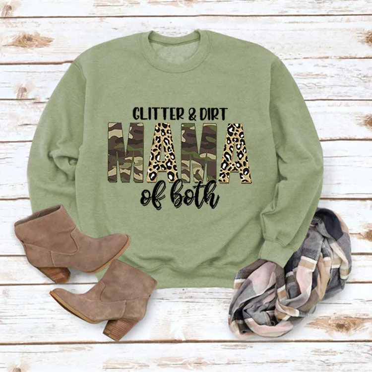 Women's Glitter Dirt Mama Letter Print Long Sleeve Sweatshirt