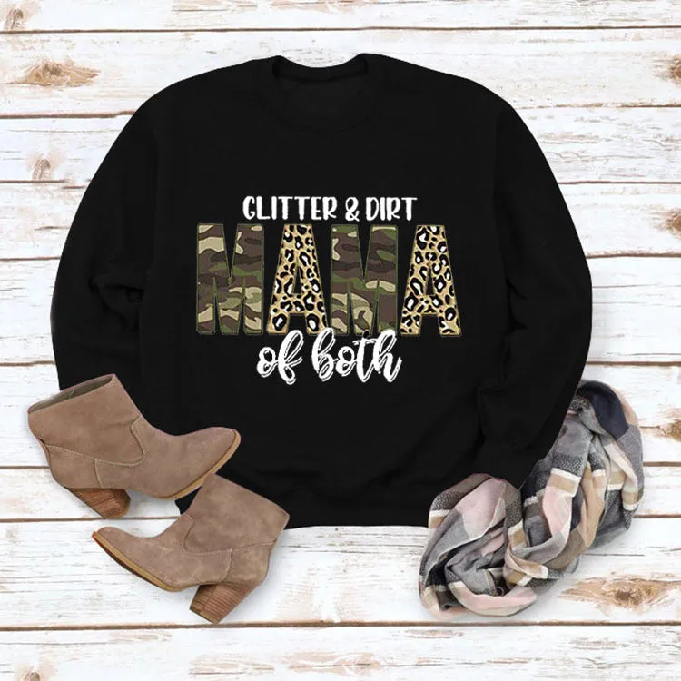 Women's Glitter Dirt Mama Letter Print Long Sleeve Sweatshirt