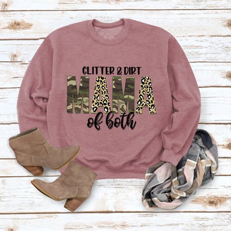 Women's Glitter Dirt Mama Letter Print Long Sleeve Sweatshirt