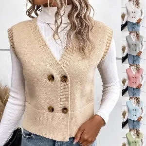 Women's Knitted V-Neck Buttoned Casual Sweater