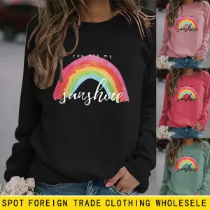 You Are My Sunshine Rainbow Letter Print Sweater for Women